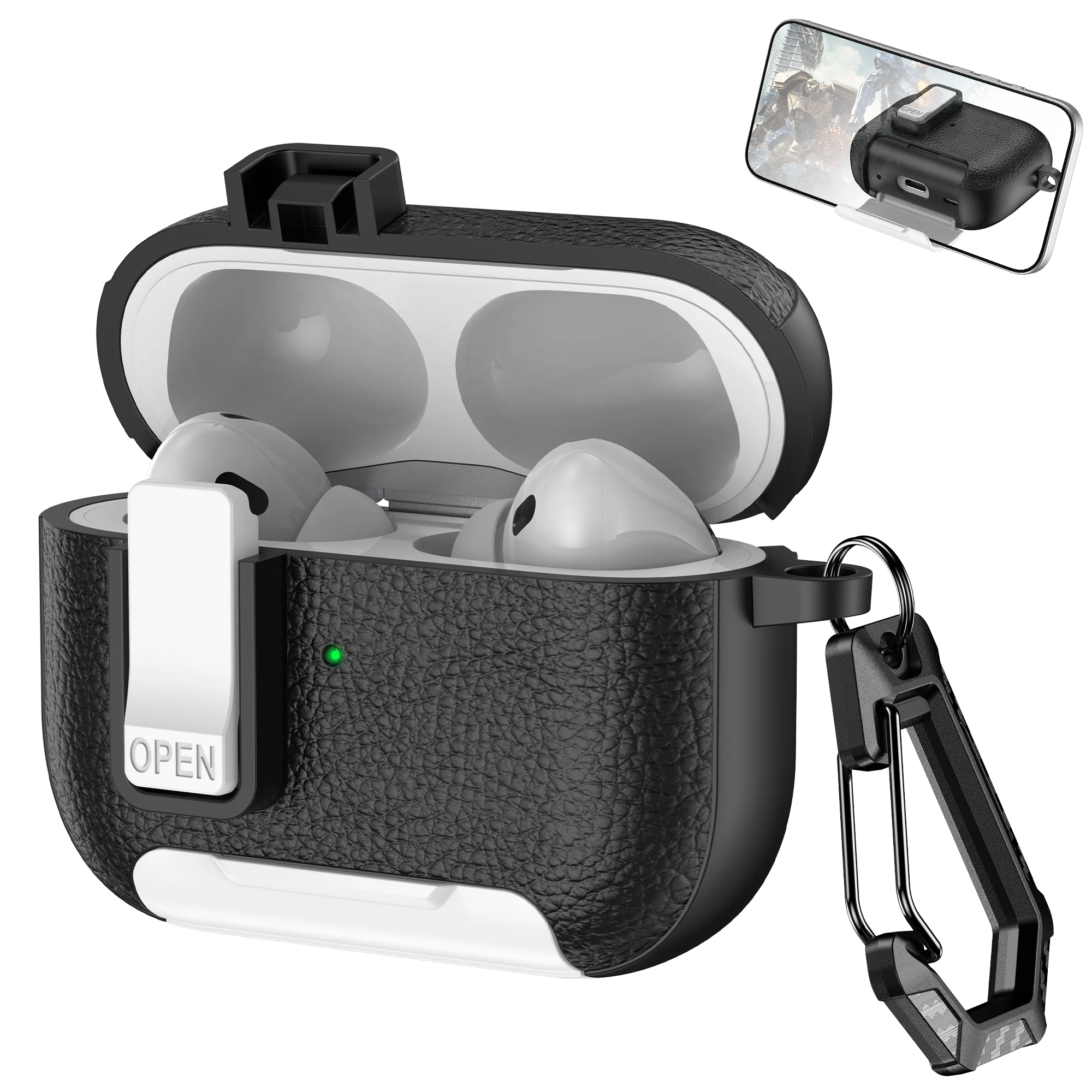 AirPods Case with Phone Holder Hook – Compatible with AirPods Pro 3, Pro 2, AirPods 1/2/3/4