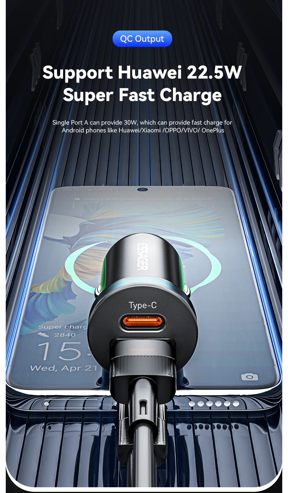 30W Dual Port Car Charger - Fast Charging USB-C & USB-A for iPhone & Android