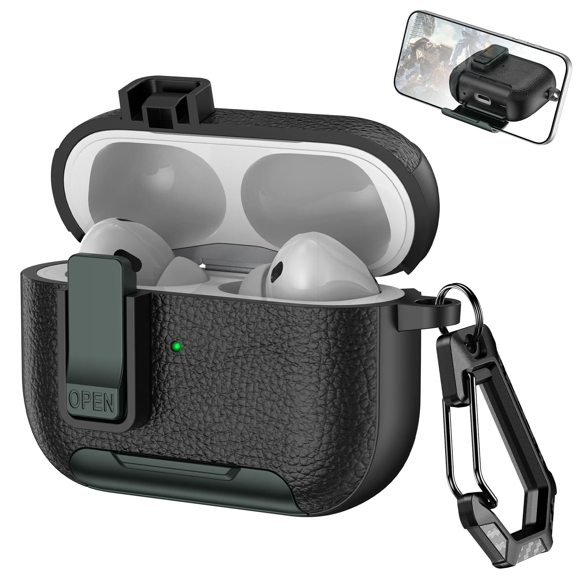 AirPods Case with Phone Holder Hook – Compatible with AirPods Pro 3, Pro 2, AirPods 1/2/3/4