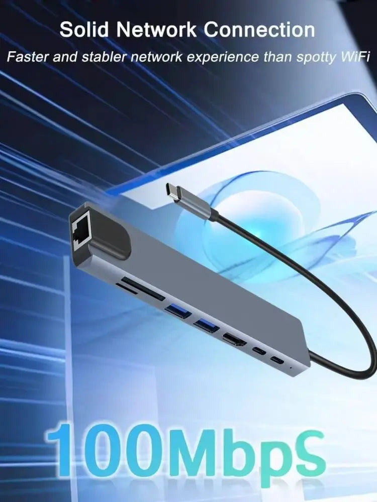 8-in-1 USB-C Hub – 4K HDMI, Thunderbolt 3, USB 3.0 Docking Station for MacBook & Laptop
