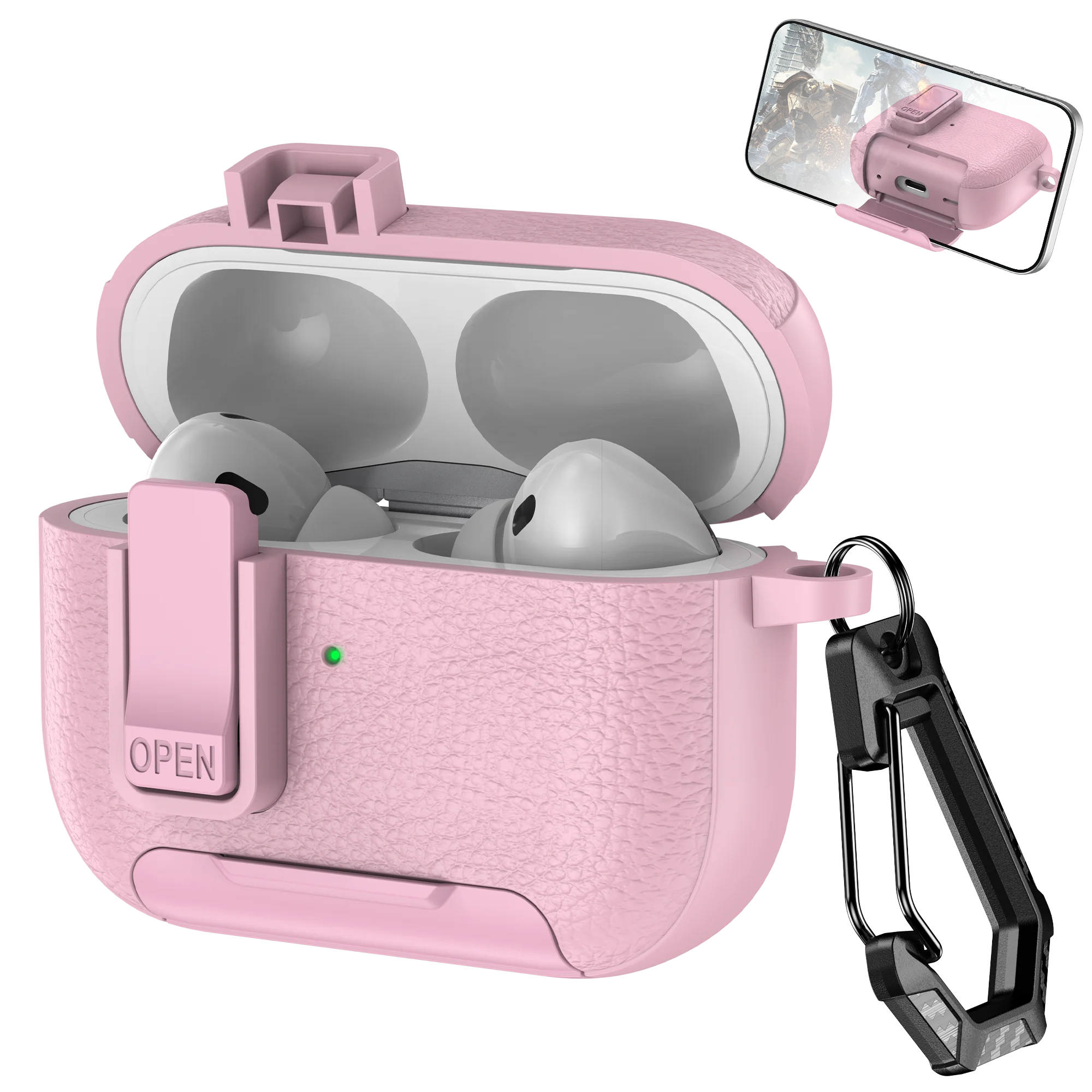 AirPods Case with Phone Holder Hook – Compatible with AirPods Pro 3, Pro 2, AirPods 1/2/3/4