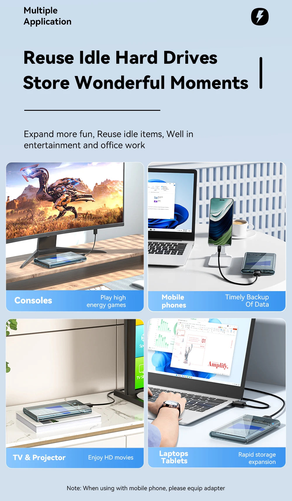 2.5" USB 3.0 External Hard Drive Enclosure - Tool-Free SATA SSD/HDD Case up to 6TB