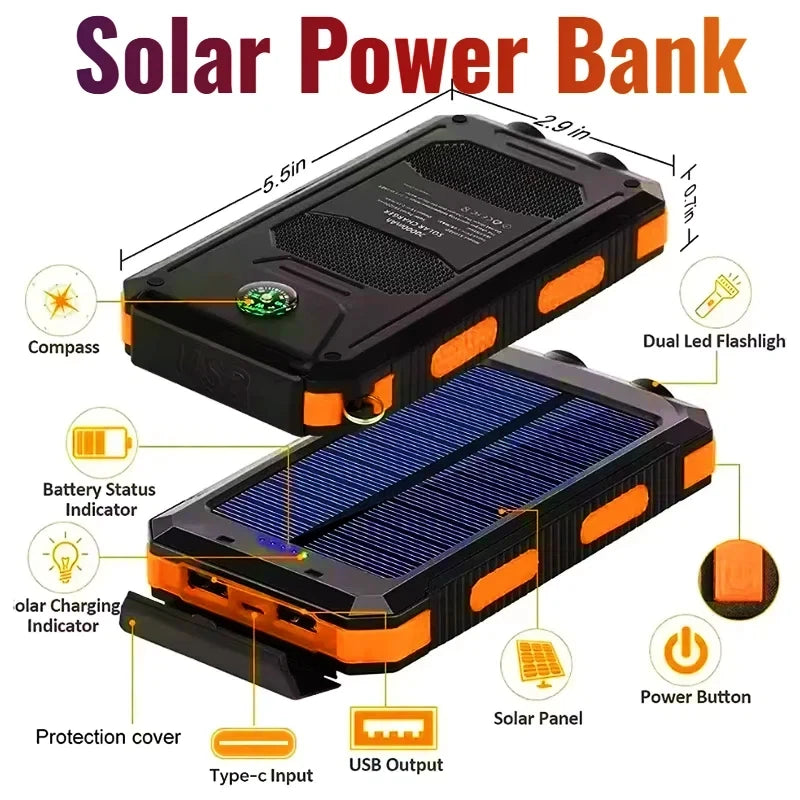 200000mAh Solar Power Bank – Portable High Capacity Fast Charging External Battery for iPhone & Android