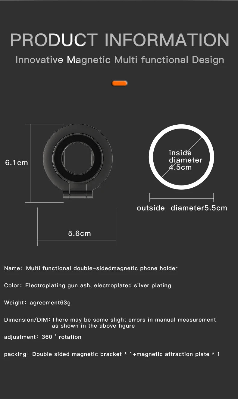 2025 Double Sided MagSafe Phone Stand Magnetic Phone Ring Holder Kickstand Magnet Grip for Phone 15 14 Android Gym Car Holder