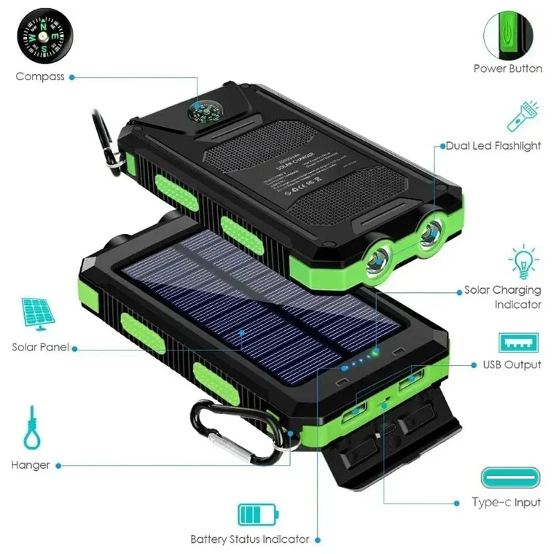 200000mAh Solar Power Bank – Portable High Capacity Fast Charging External Battery for iPhone & Android