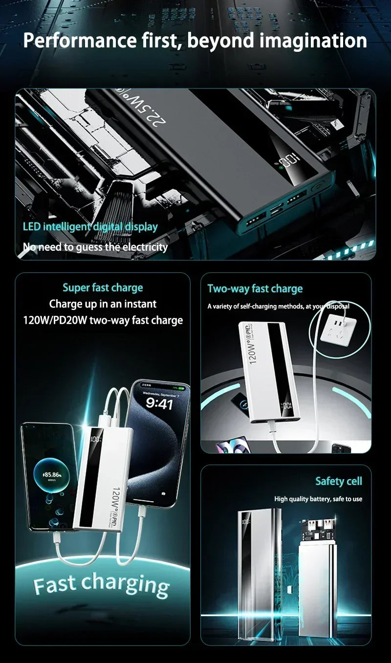 500000mAh Power Bank 120W Fast Charging Large Capacity Power Bank PD 20W Suitable For All Mobile Phones Long Endurance