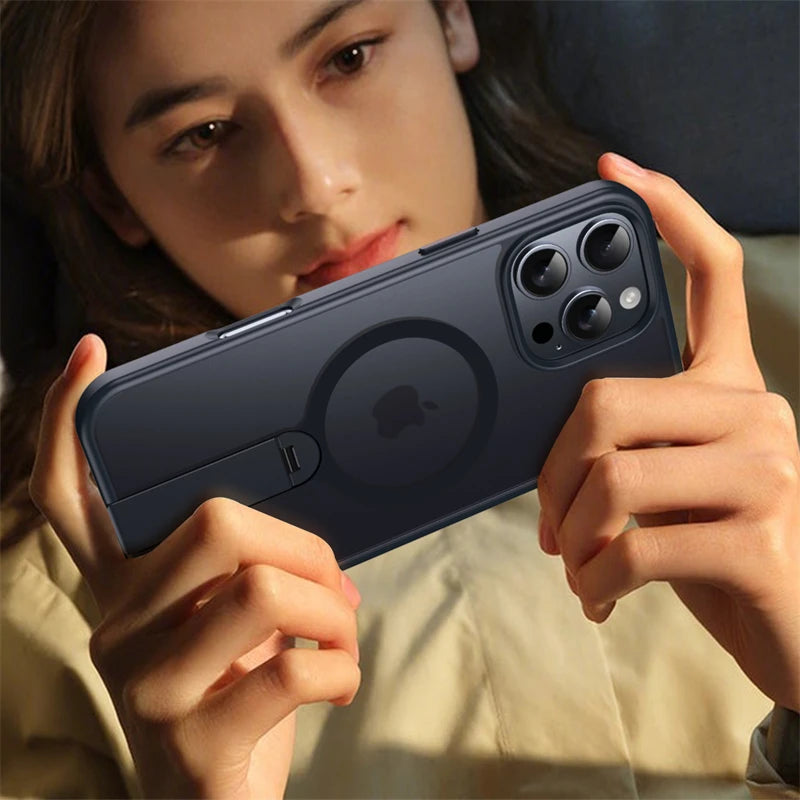 360° Magnetic Phone Case with Hidden Stand – MagSafe Compatible for iPhone 16/15/14/13/12