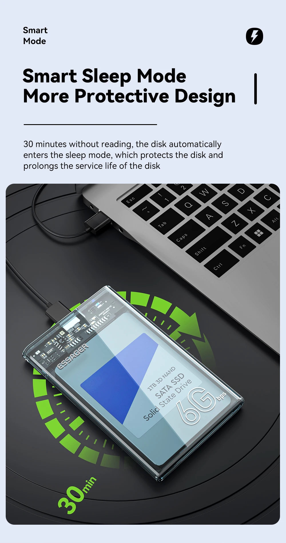 2.5" USB 3.0 External Hard Drive Enclosure - Tool-Free SATA SSD/HDD Case up to 6TB