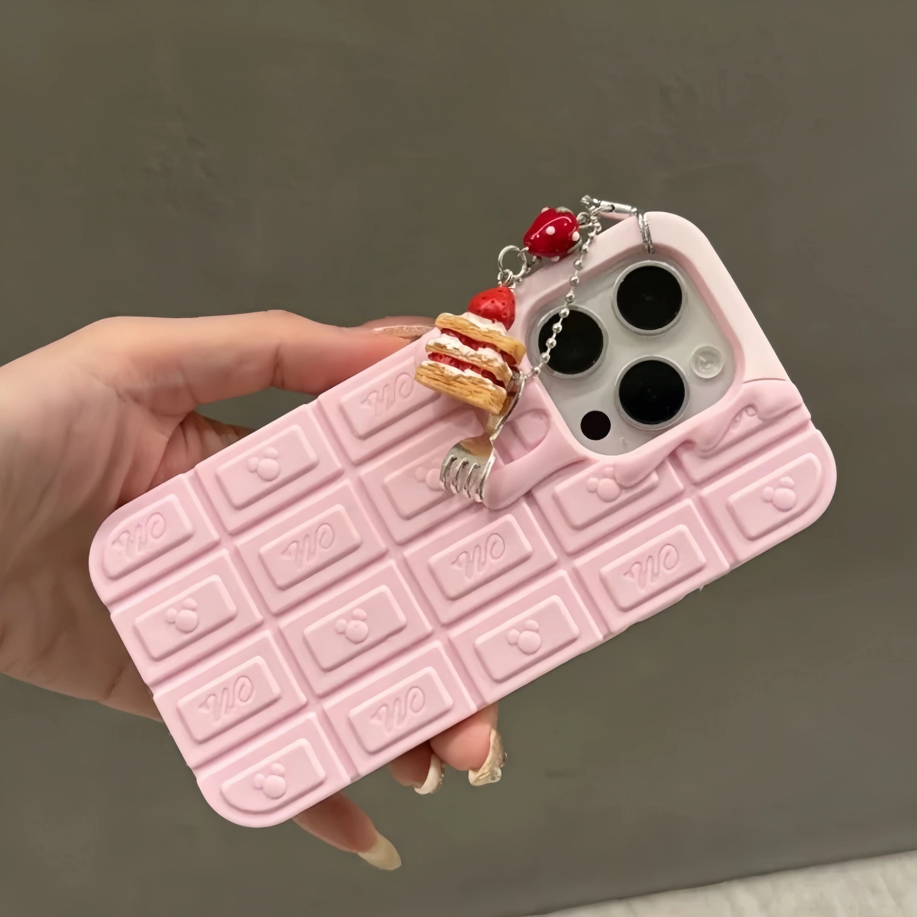 3D Cartoon Chocolate & Strawberry Cake iPhone Case – Fits iPhone 17, 16, 15, 14, 13, 12, 11 Pro Max & More
