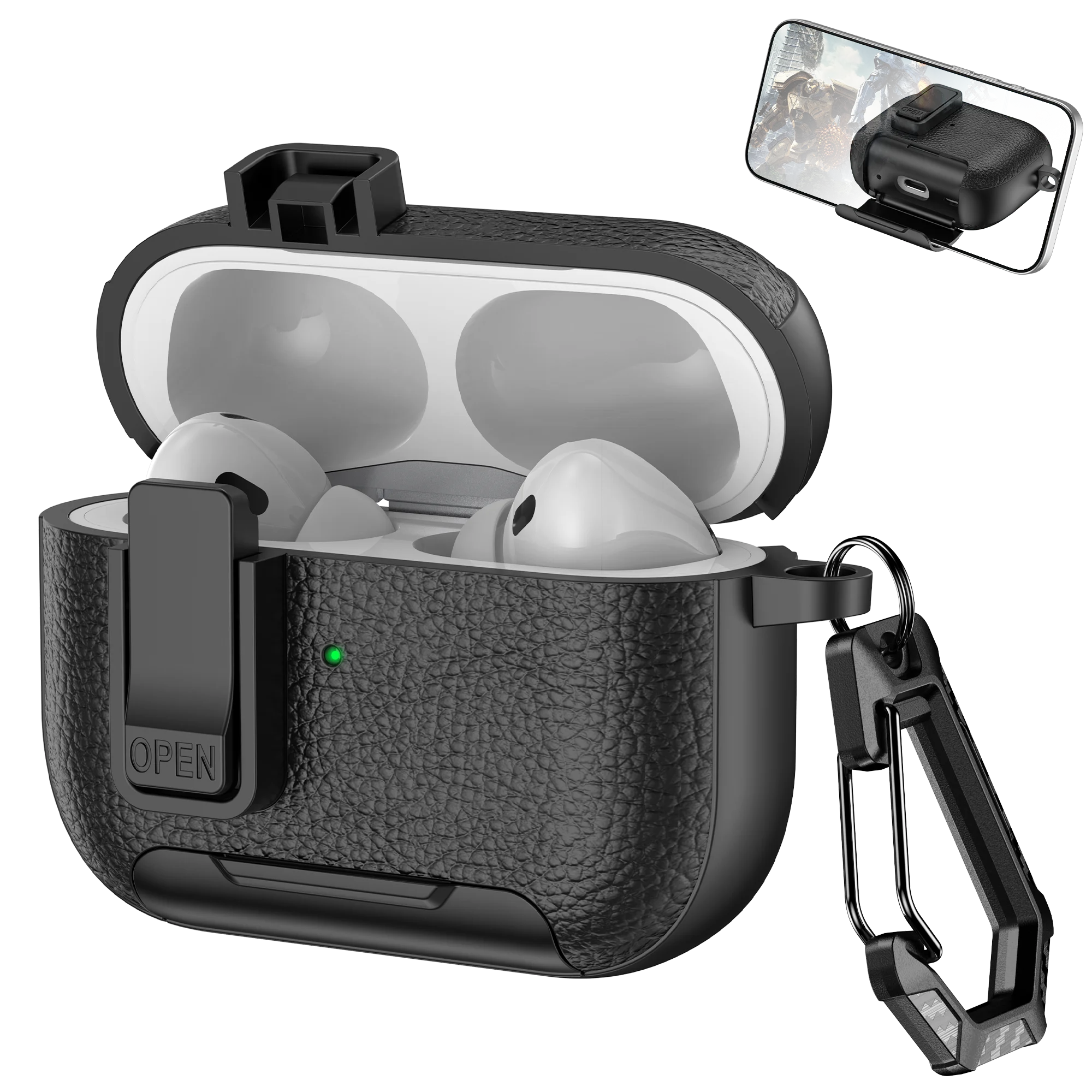 AirPods Case with Phone Holder Hook – Compatible with AirPods Pro 3, Pro 2, AirPods 1/2/3/4